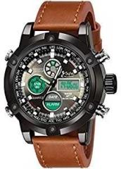 Sylvi Vogue Style Brown Leather Strap Analog Digital Men's Sports Wrist Watch