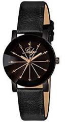 Talgo Analogue Stunning Round Black Dial Latest Generation Black Leather Strap Stylish Wrist Watch for Women and Girls, Pack of 1 5049
