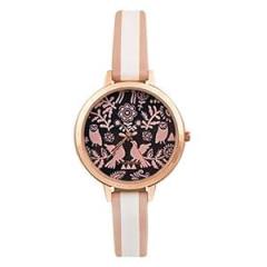 TEAL BY CHUMBAK Round Dial Analog Watch for Women|Floral Birds Collection| Printed Vegan Leather Strap|Gifts for Women/Girls/Ladies |Stylish Fashion Watch for Casual/Work Pink