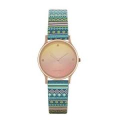 TEAL BY CHUMBAK Round Dial Analog Watch for Women|Ombre Aztec Collection| Printed Vegan Leather Strap|Gifts for Women/Girls/Ladies |Stylish Fashion Watch for Casual/Work Teal