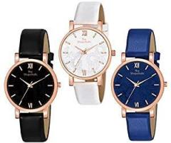 The Shopoholic Analog Black White Blue Dial Combo Ladies Watches Watch for Womens and Girls Pack of 3