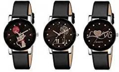 The Shopoholic Analogue Women's Watch Black Dial Pack of 3