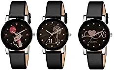 Analogue Women's Watch Black Dial Pack of 3
