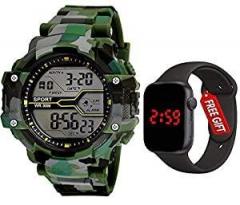 The Shopoholic Sports Digital Men's Watch Black Dial Green Colored Strap