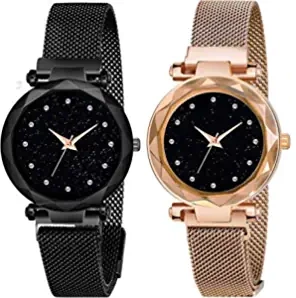 Analogue Girls' Watch Black Dial Black, Purple & Copper Colored Strap Pack of 3