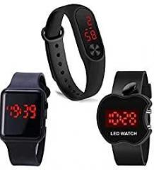 Timest Digital Unisex Watch Black Dial Black Colored Strap Pack of 3