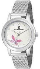 TIMEWEAR Analog Pink Butterfly Silver Dial Stainless Steel Strap Watch for Women