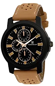 Analogue Men's Watch Black Dial Brown Colored Strap