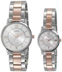 TIMEX Analog Silver Dial Multicolor Band Couple's Stainless Steel Watch set TW00PR213