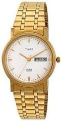 TIMEX Men Stainless Steel Classics Analogue White Dial Watch A503, Band Color Gold