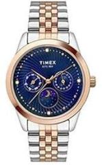 TIMEX Moon Phase Multifunction Analog Blue Dial Women's Watch TWEL13107 Stainless Steel, Multicolor Strap