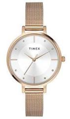 TIMEX Women Stainless Steel Analog Silver Dial Watch Twel155Smu11, Band Color Rose Gold