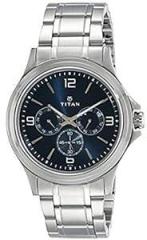 Titan Blue Dial Silver Band Analog Stainless Steel Watch For Men NR1698SM02