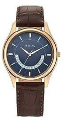 Titan Lagan Collection Analog Blue Dial Men's Watch NN1713WL01/NR1713WL01 Genuine Leather, Brown Strap