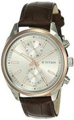 Titan Neo Analog Silver Dial Men's Watch NL1733KL02 Genuine Leather, Brown Strap