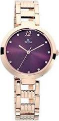 Titan Purple Fashion Basics Analog Red Dial Rose Gold Band Women's Stainless Steel Watch NN2480WM02