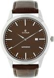 Titan s Analog Watch For Men| With High Quality Leather Strap| Time & Date Watch| Round Dial Watch|| High Quality Watch| Water Resistant| Silver Dial| Brown Color