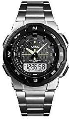 V2A Analogue Digital Men's Watch Black Dial Silver Colored Strap