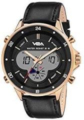 V2A Business Casual Leather Analog Digital Gold Casing Waterproof Multifunction Watch for Men and Boys