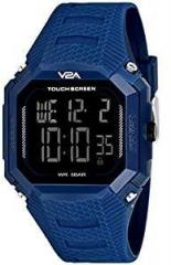 V2A Creative Touch Controls Digital 5ATM Waterproof Unisex Sports Watch Black Dial and Blue Strap