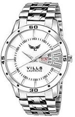 VILLS LAURRENS Analogue Men's & Boy's Watch White Dial Silver Colored Strap