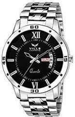 VILLS LAURRENS Analogue Men's Watch Black Dial Silver Colored Strap
