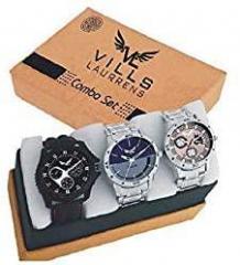 VILLS LAURRENS Analogue Men's Watch Multicolored Dial Silver Colored Strap Pack of 3