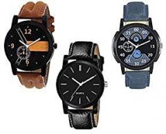 Watch City Analog Classy Unique Dial and Staylish Belt Men's Club Combo Pack of 3 Watches for Man and Boy