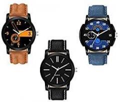 Watch City Men's Analog Classy Unique Dial and Stylish Belt Club Combo Pack of 3 Watches