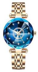 Watchstar Diamond Shape Blue Dial and Rose Gold Strap Watch for Womens and Girls