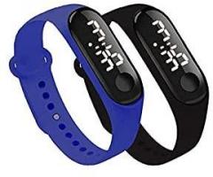 XTIME Slim Digital Led Bracelet Band Watch Black Dial and Blue & Black Colored Strap for Boys and Girls Combo Pack of 2