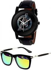 Younky Boys/Men's Analog Avenger Black Dial Strap Watch with Aviator Sunglasses Black, YNK 0320 WCH40