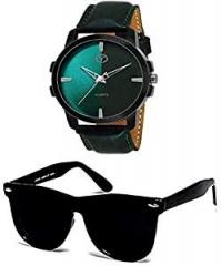 Younky Combo Analogue Dial Watches for Men's & Boy's with Aviator Sunglasses for Men's & Women's CM221 236 Green Strap Watch|Black Sunglass