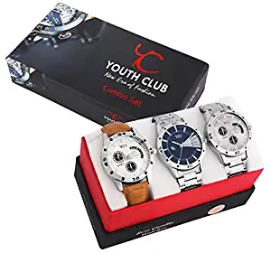 Analogue Boys' Watch Assorted Dial Silver & Tan Colored Strap Pack of 3
