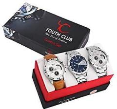 YOUTH CLUB Casual and Stylish Combo of 3 Men's Day and Date Functioning Analog Watches 27SCDD Combo Watch for Men