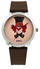 ZEO Analog Wrist Watch for Men & Women. Comic Mad Hatter print on dial. Cool, Funny, Quirky, Trendy, Funky, Stylish Unisex Watches in latest designs & fashion. Round multi colored dial with brown strap & orange hands.