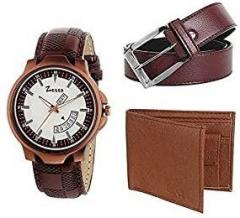 Zesta Analogue White Dial Combo Pack of a Brown Men's Watch with Wallet and a Belt Z143