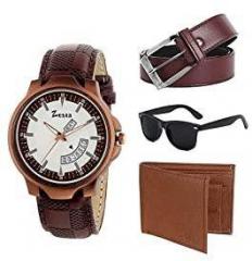 Zesta Combo Pack of a Brown Analogue Watch with a Sunglass, a Wallet and a Belt for Men and Boys