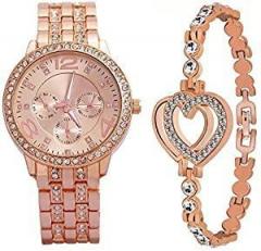 ZUPERIA Fancy Rose Gold Bracelet with Diamond Studded Analog Watch for Girls & Women
